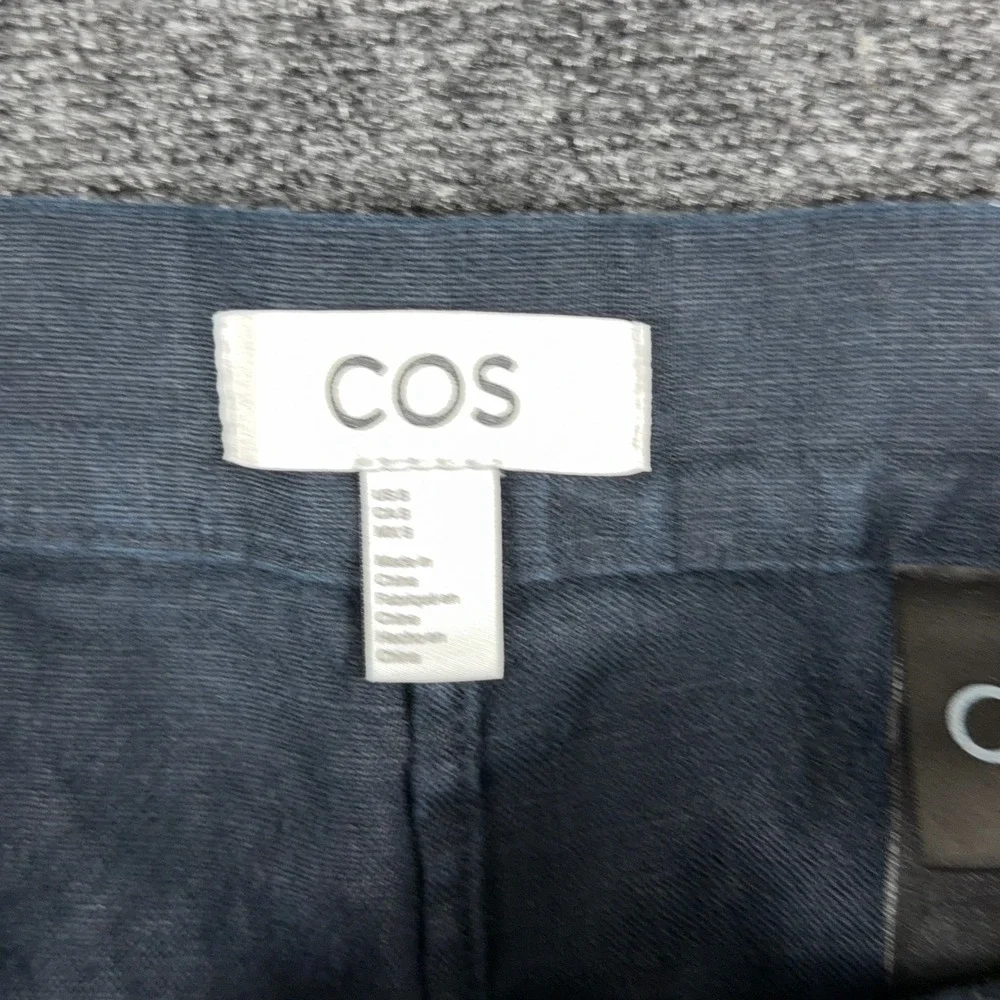 COS Wide Leg Linen Pants Elastic Waist Minimalist Trousers Size‎ 8 Navy Blue